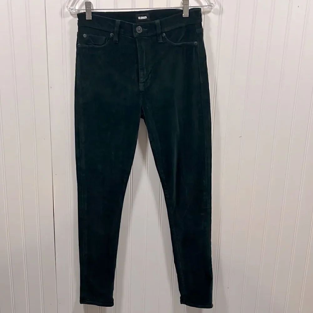 Hudson high rise dark green velour skinny jean